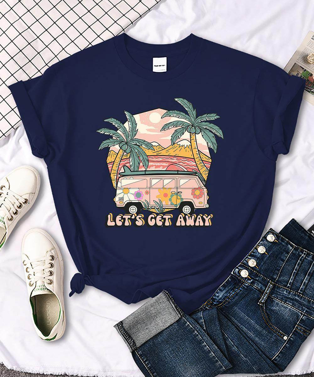 T-shirt "LET'S GET AWAY" con stampa vintage