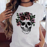 T-shirt Punk con con Teschio e Fiori - Come Moon 
