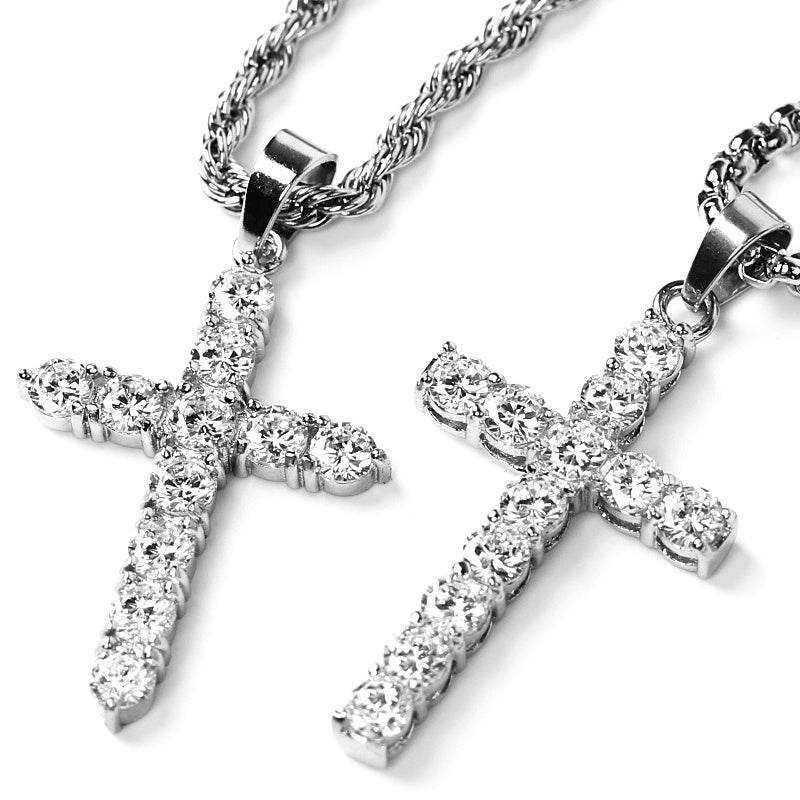 Collana con Croce piena in Zirconi - Eleganza e Luminosità - Come Moon 