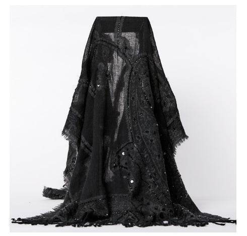 Sciarpa in lana pregiata con perline ricamate – calda ed elegante - Come Moon 