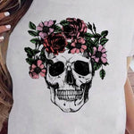 T-shirt Punk con con Teschio e Fiori - Come Moon 