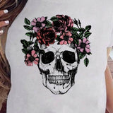 T-shirt Punk con con Teschio e Fiori - Come Moon 