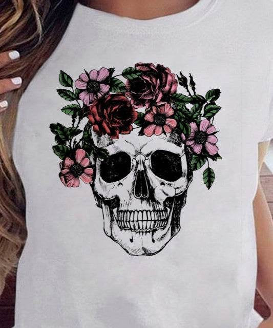 T-shirt Punk con con Teschio e Fiori - Come Moon 