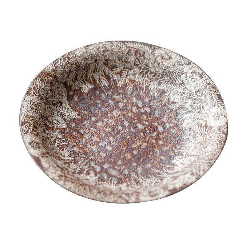 Piattino cerimoniale in argilla grezza con bordo argento - Come Moon 