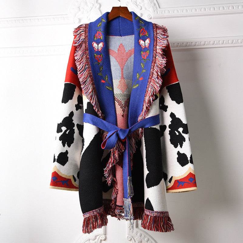 Cardigan cow print con bavero ricamato - Come Moon 