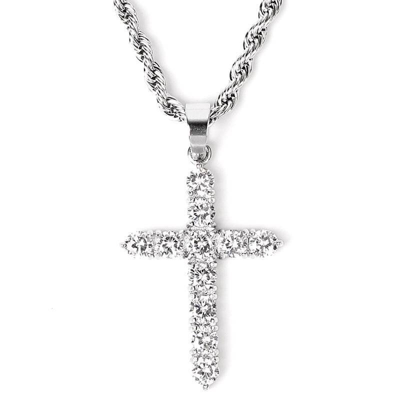 Collana con Croce piena in Zirconi - Eleganza e Luminosità - Come Moon 