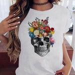 T-shirt Punk con con Teschio e Fiori - Come Moon 