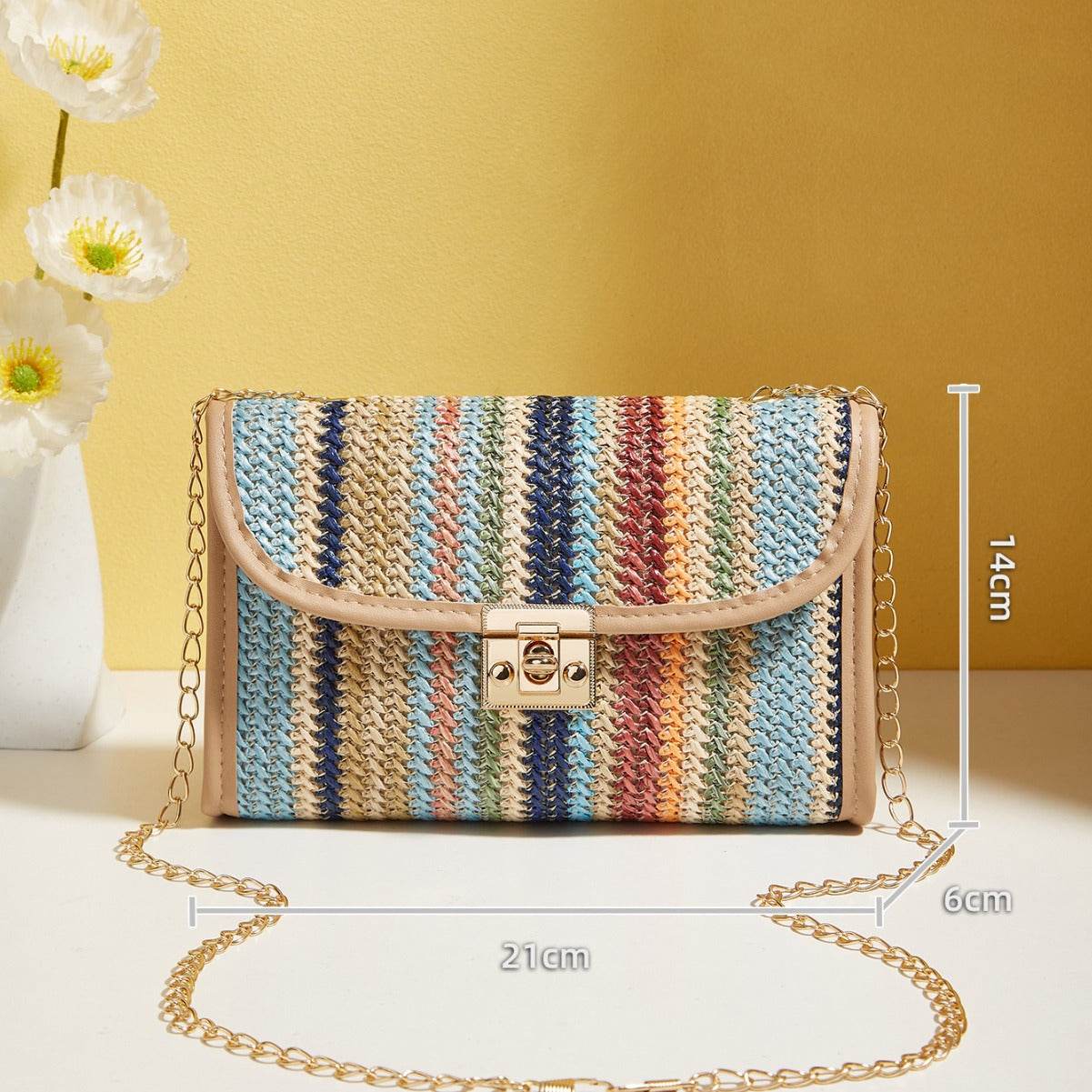 Clutch Arcobaleno Intrecciata con Tracolla Dorata - Come Moon 
