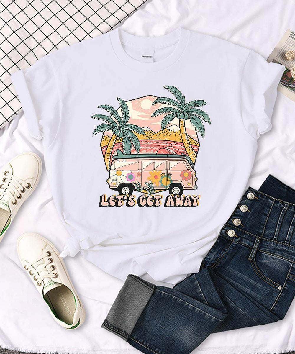 T-shirt "LET'S GET AWAY" con stampa vintage