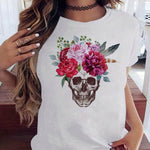 T-shirt Punk con con Teschio e Fiori - Come Moon 