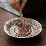 Piattino cerimoniale in argilla grezza con bordo argento - Come Moon 