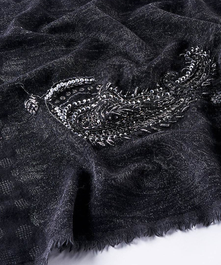 Sciarpa in lana pregiata con perline ricamate – calda ed elegante - Come Moon 