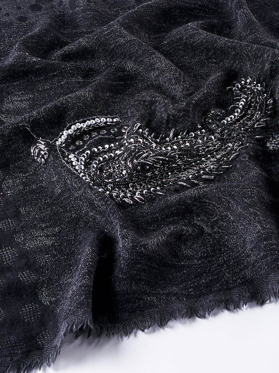 Sciarpa in lana pregiata con perline ricamate – calda ed elegante - Come Moon 
