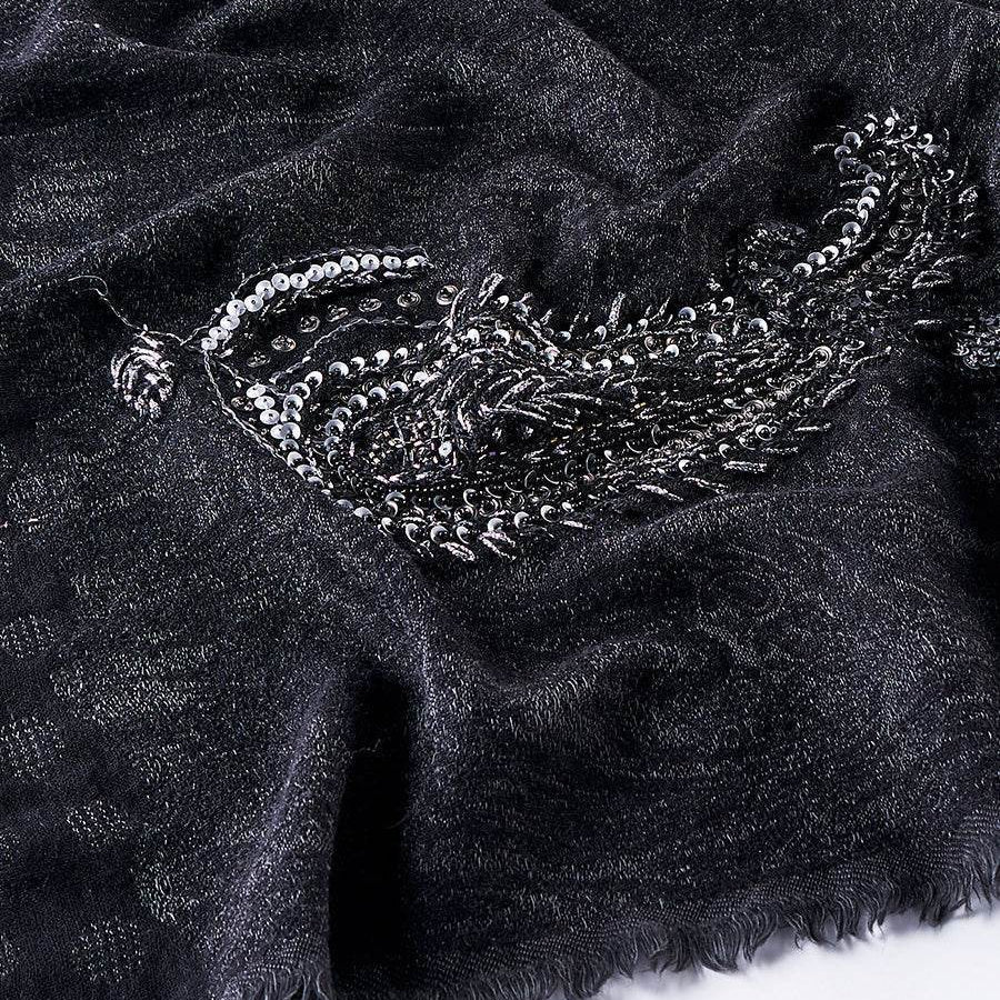 Sciarpa in lana pregiata con perline ricamate – calda ed elegante - Come Moon 