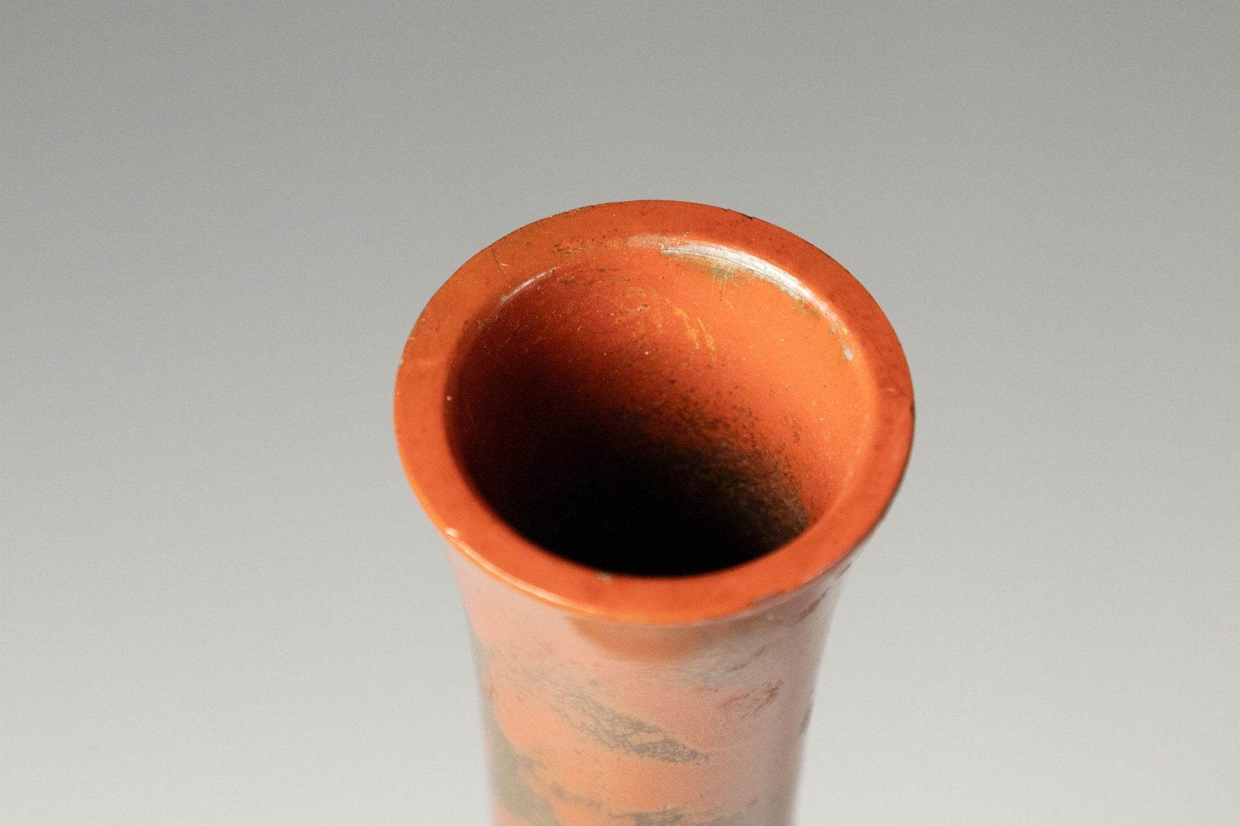 Vaso in bronzo fuso con smalto rosso e oro – Giappone, Shoei Yao - Come Moon 