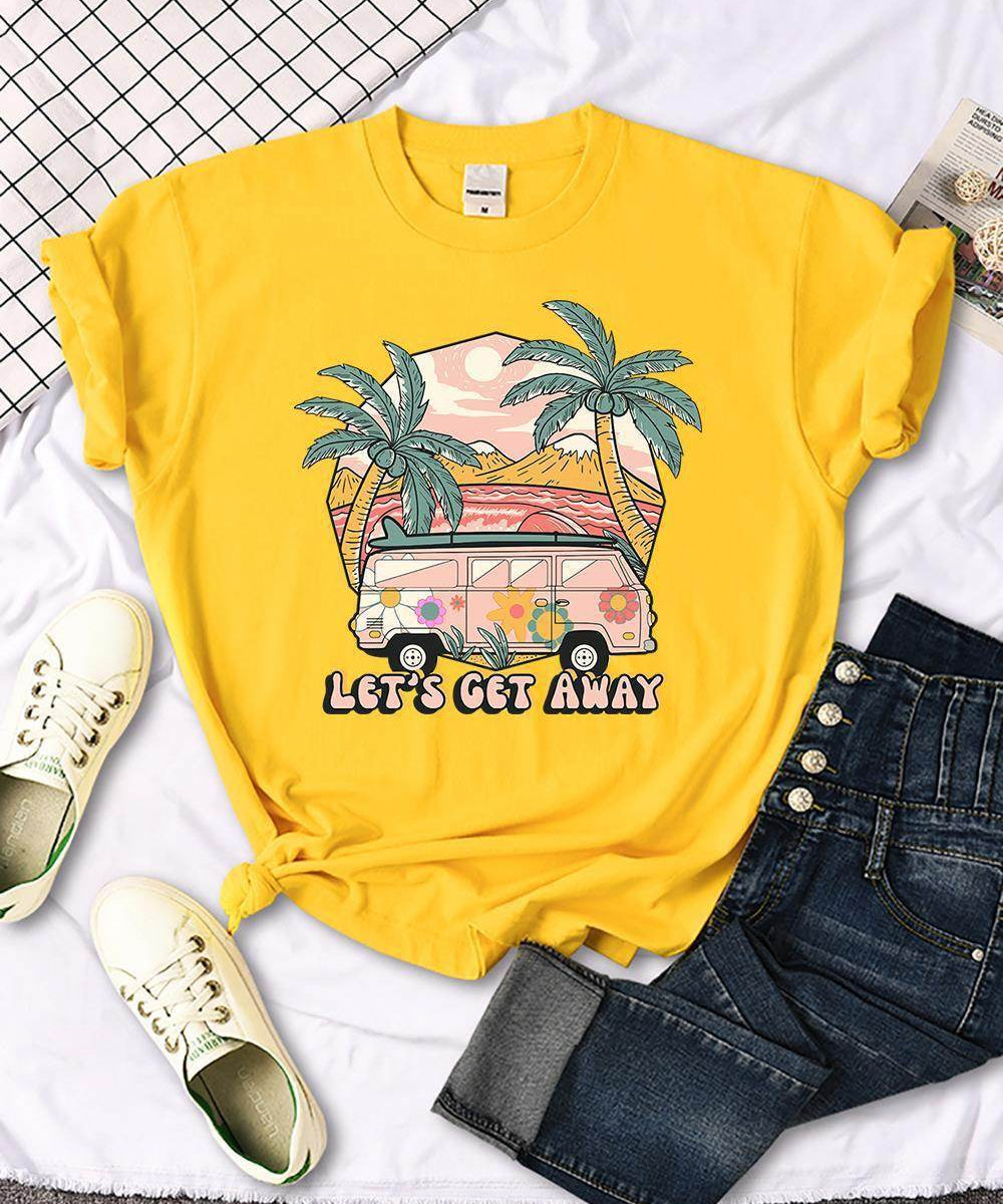T-shirt "LET'S GET AWAY" con stampa vintage