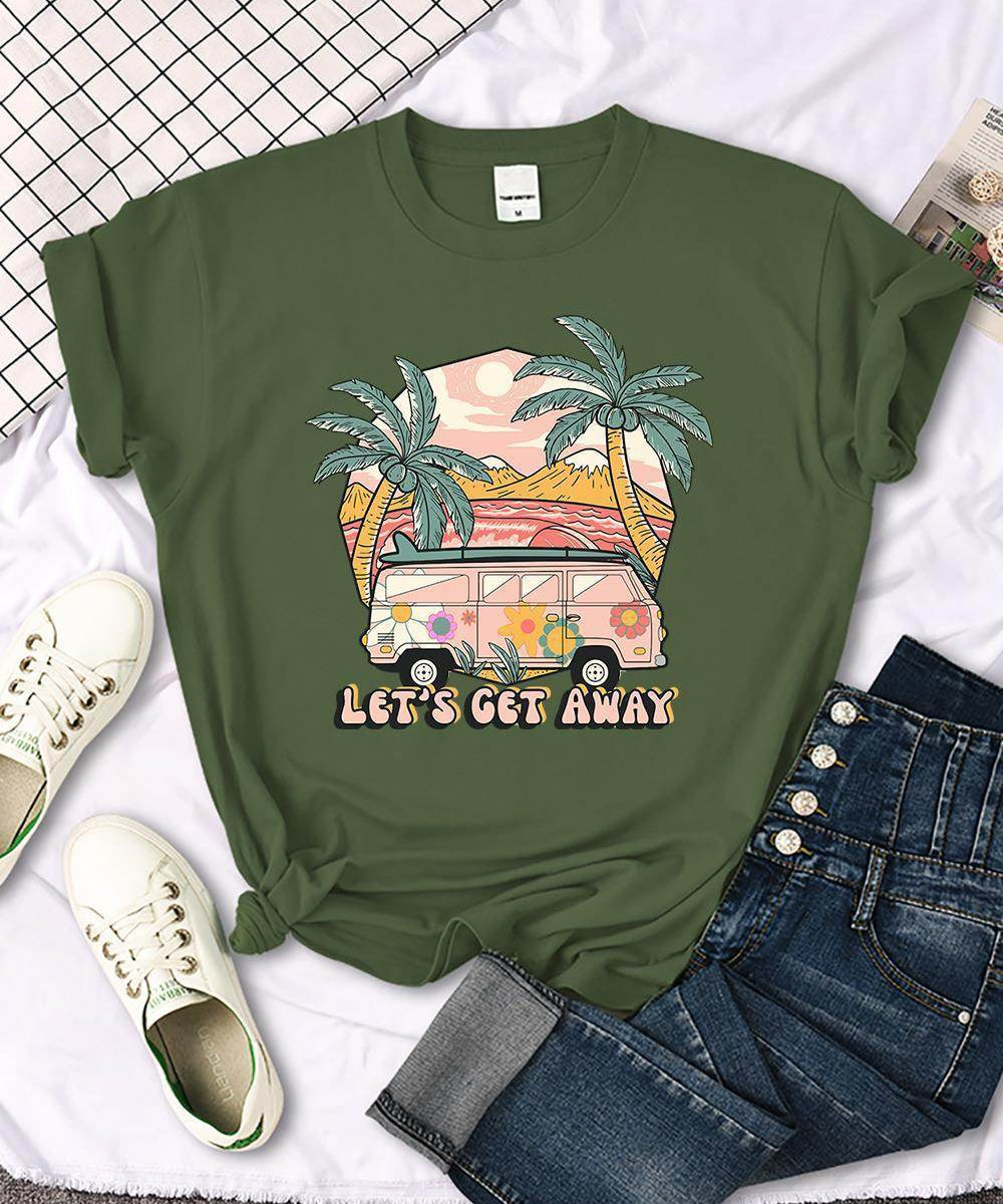T-shirt "LET'S GET AWAY" con stampa vintage