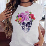 T-shirt Punk con con Teschio e Fiori - Come Moon 